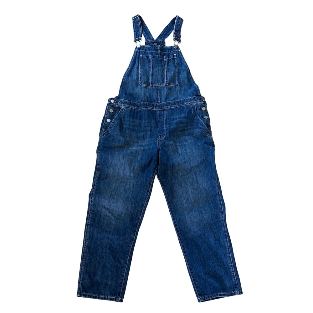 Gap Denim Womens Blue Medium Wash Straight Leg Adjustable Cotton Bib Overalls L